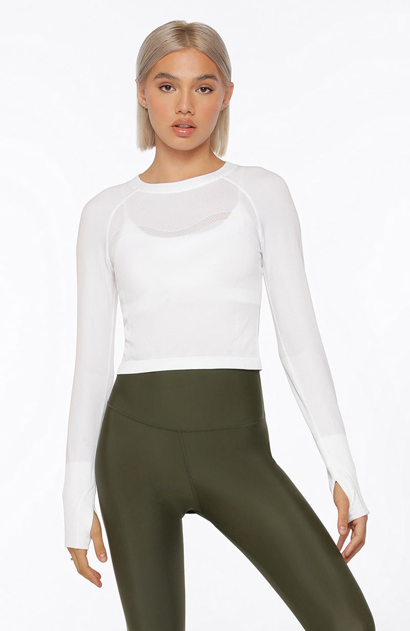 Lorna Jane - White Seamless Cropped Long Sleeve Top - 35 Strong